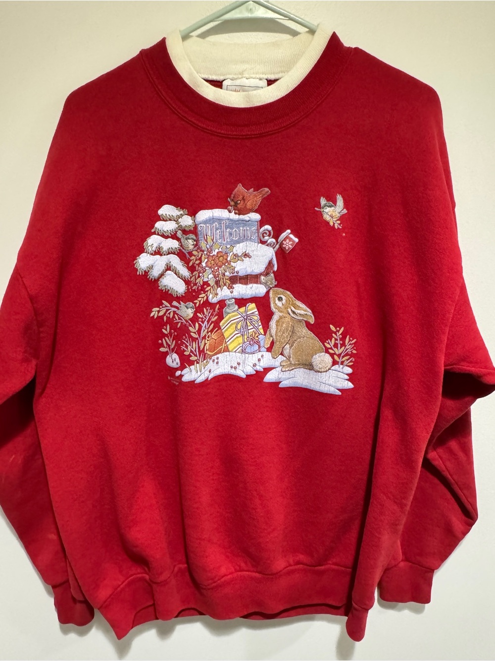 Red Crewneck Grandmacore Sweatshirt with Winter Graphic